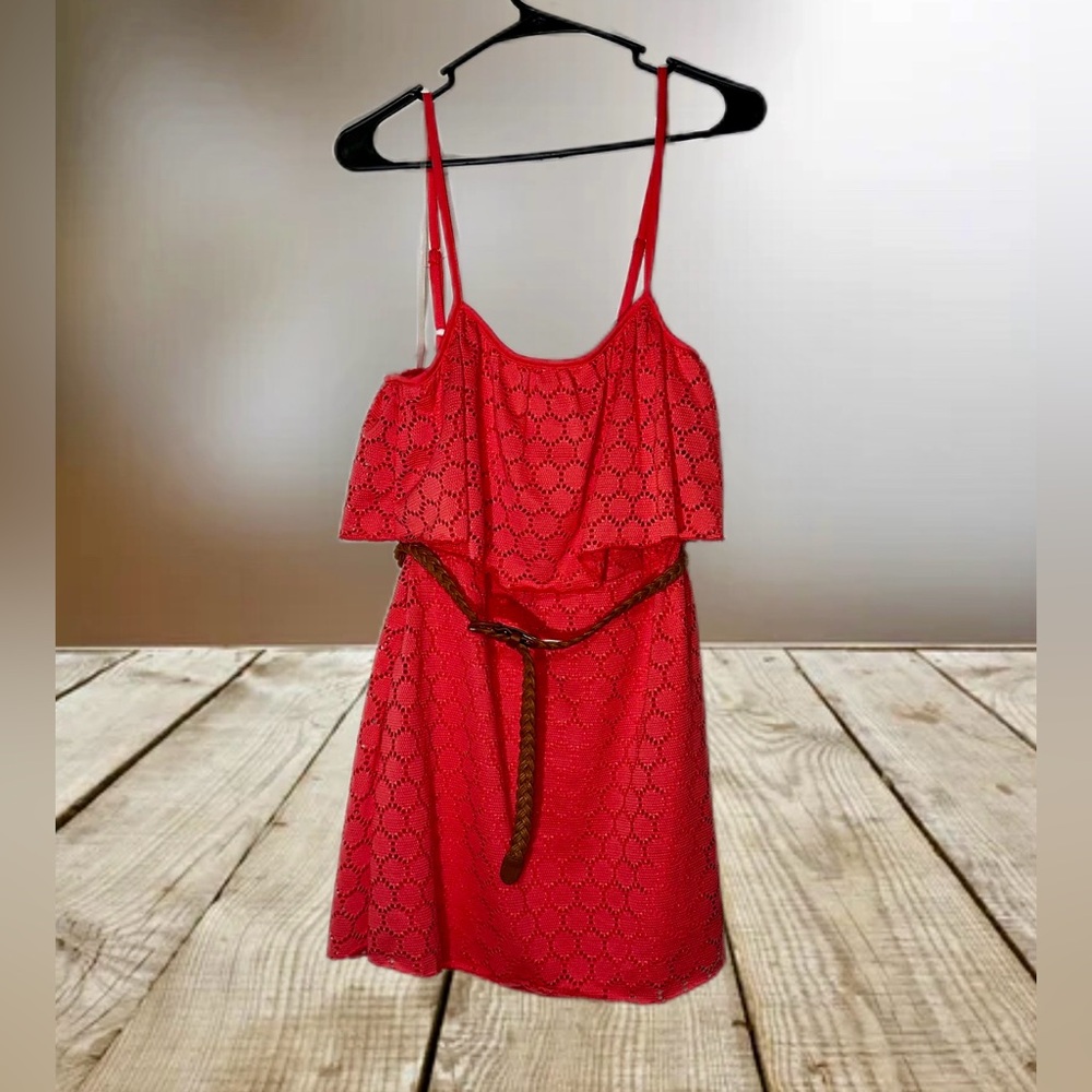 No Boundaries salmon pink crochet dress